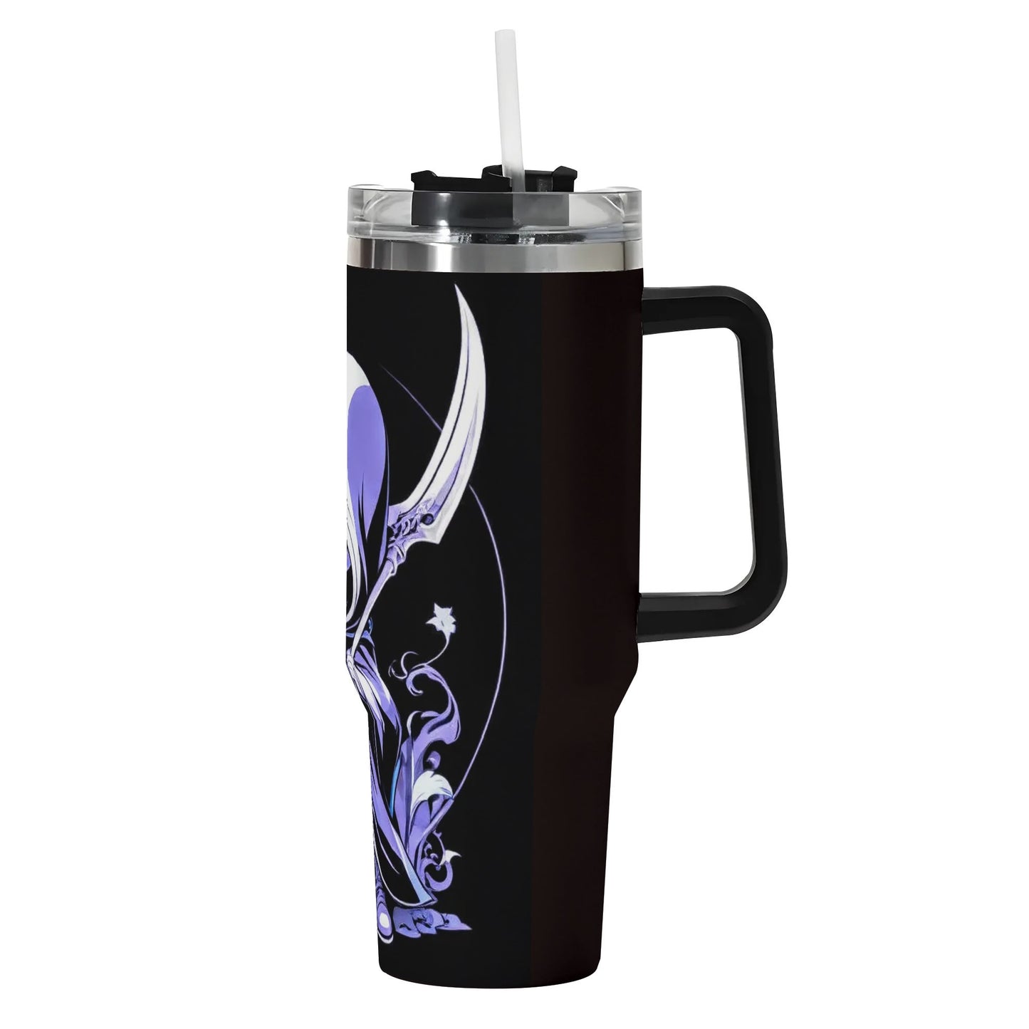 Personalized 40oz Stainless Steel Tumbler Gift With Black Handle and Straw