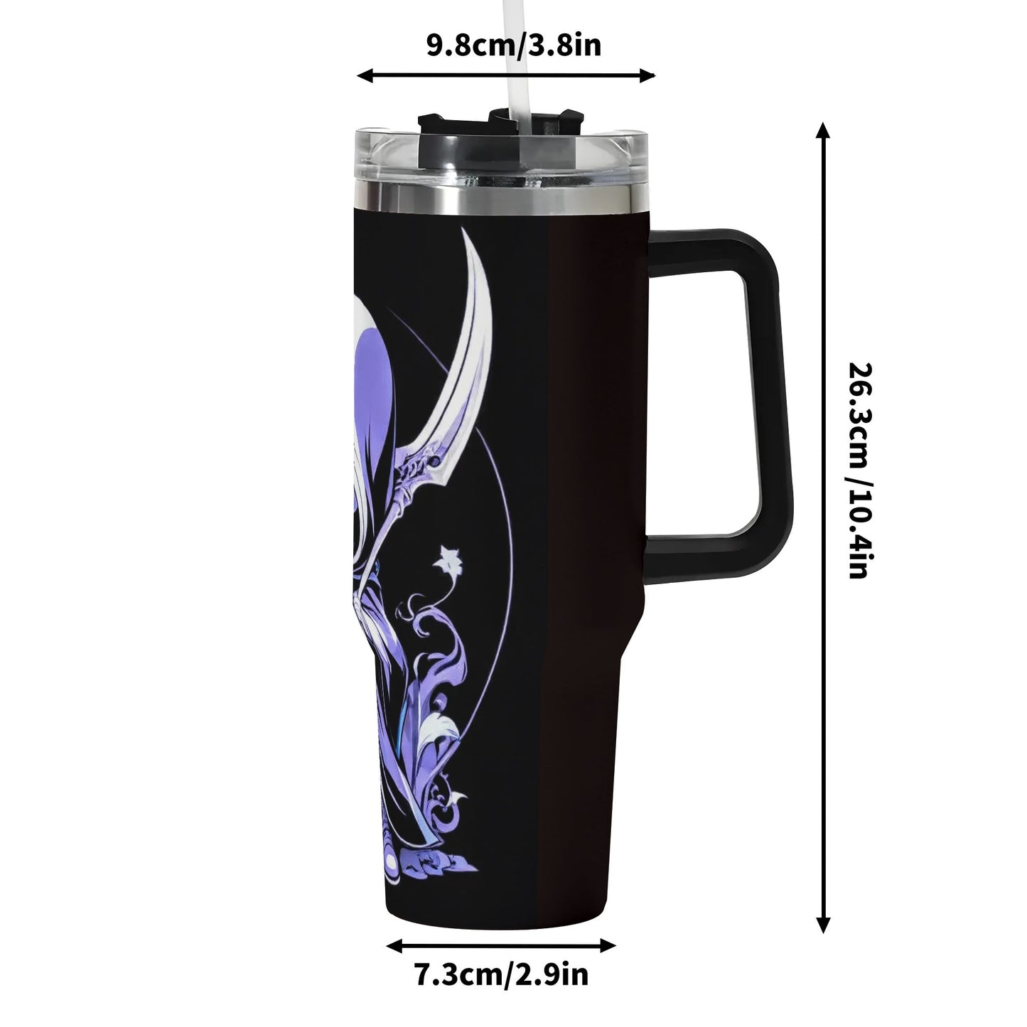 Personalized 40oz Stainless Steel Tumbler Gift With Black Handle and Straw